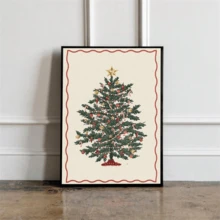 1 pieza Impresión de árbol de Navidad vintage sin marco, arte de pared navideño retro, impresión de decoración navideña, póster navideño para decoración de pared, decoración de dormitorio, pintura de decoración del hogar, decoración de fiesta y mejor opción de regalo (decoración estética, decoración de habitación, decoración de dormitorio, impresiones de pared, pósteres) Obras de arte vintage sin marco Pósteres
