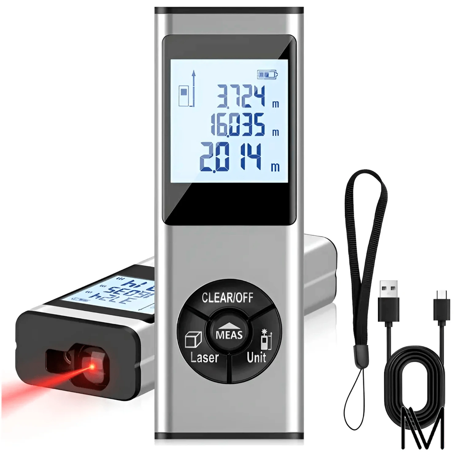 Medidor Laser 100m Distancia Telemetro Portátil Digital - Plateado - Ver 1