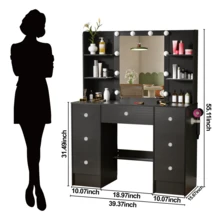 Black Vanity Set Makeup Desk Dressing Table With 7 Drawer 11 LED Lighted Mirror - Black - View 6