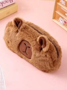 1个水豚毛绒铅笔盒，大容量文具笔盒，可爱毛绒收纳袋，便携式化妆包，柔软毛绒收纳袋 - 彩色 - 查看 3