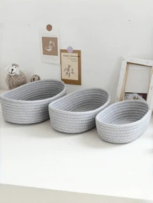 Oval Storage Basket, Solid Color Simple Style, Suitable For Living Room Desktop, Snacks, Fruits, Toy Storage, Entrance, Bathroom, Home Decoration, Can Store Cosmetics, Perfume, Glasses, Sunglasses, Photo Frames, Holiday Gift Basket (3 Pieces = S + M + L) Can Be Used As Valentine's Day Gifts - Beige - View 5