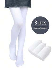 3pcs Plain Colored Kids Dance Stirrup Tights, Soft & Comfortable Leggings For Dance Practices, All Season - Multicolor - View 24