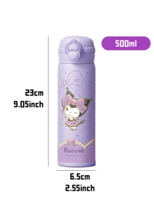 Sanrio Kuromi Double Drink Thermos 500 ml, SUS316 steel, straw or direct-sip lid, vacuum insulation keeps drinks hot/cold for hours, silicone seal ring, flip-lock cap, leak-proof, leoper seal ring, flip-lock cap, leak-proof, letail. backpack pockets, perfect for school, office, travel, gift-ready for Sanrio fans - 庫洛米 - 查看 9