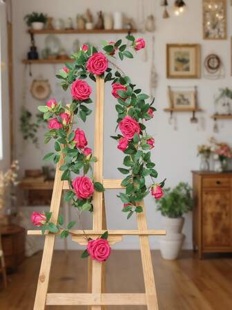 1pc160cm/63 Inch Red Rose Artificial Garland Artificial Flower Vine Silk Flower Vine Is Suitable For Wedding Arch Garden Background Outdoor Wall Decoration Engagement And Reception Decoration Holiday Decoration Home Decoration