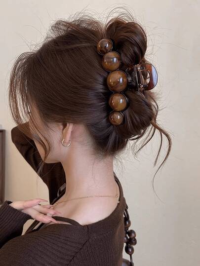 1 件时尚珍珠大号简约优雅亚克力发爪发夹，适合派对、通勤、服装搭配、发饰。/女士发饰、新款发夹、爪夹、沙滩配饰、头饰、可爱精灵尺寸轻质塑料发夹，时尚百搭，高端优雅，简约风格