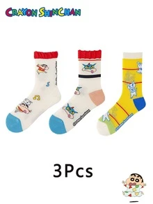 CRAYON SHINCHAN 3 أزواج من الجوارب ذات نمط الرسوم المتحركة الكرتونية لشين تشان، مناسبة للأزياء اليومية للنساء وكهدايا لحفلات المناسبات