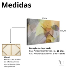 Quadro Decorativo Abstrato Folhas Coloridas Decoração Sala Quarto Tela 90cm x 60cm Borda Infinita