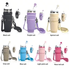 1 set de husă de 40 oz cu, compatibilă cu setul de accesorii pentru sticle de apă Stanley Sports, husă din neopren pentru sticlă cu curea de umăr reglabilă, geantă de depozitare dublă, portofel mobil pentru monede, pălării de paie, carabiniere, brelocuri și pandantive cu perle artificiale, potrivită pentru călătorii, accesorii pentru pahare de fitness în aer liber.
