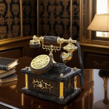 Vintage Telephone Wind Up Music Box With Drawer - Retro Durable Plastic Ornament For Home Decor, Perfect For Bedroom, Living Room  & Office Desk, Unique Decorative Birthday, Halloween, Christmas Gift For Women, Girls & Kids - 棕色 - 查看 1