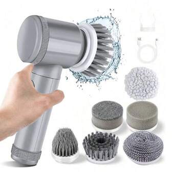 Ortable Electric Rotary Cleaning Brush For High-Speed Kitchen And Bathroom Cleaning. It Is A Rechargeable Multi-Purpose Brush For Tiles, Cars And Glass With ABS Plastic Handle And USB-Rechargeable 500mAh Lithium Battery.