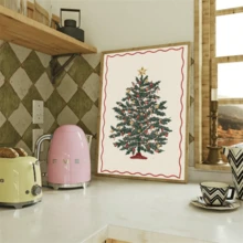1 pieza Impresión de árbol de Navidad vintage sin marco, arte de pared navideño retro, impresión de decoración navideña, póster navideño para decoración de pared, decoración de dormitorio, pintura de decoración del hogar, decoración de fiesta y mejor opción de regalo (decoración estética, decoración de habitación, decoración de dormitorio, impresiones de pared, pósteres) Obras de arte vintage sin marco Pósteres