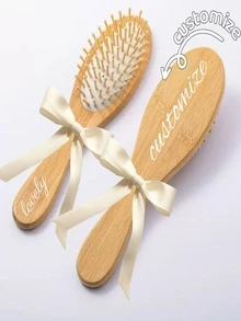 1pc Personalized Bamboo Hair Brush, Engraved Name, Anti-Static Hair Brush, Portable Hair Accessory, Wedding/Anniversary/Birthday Gift, Bridesmaid Gift, Unique Holiday/Party Souvenir, Multi-Functional, Decorative, Lettered Casual, Soft, Unique, Customized, Personalized, Ideal Gift For Her, Girlfriend, Wife, Boyfriend, Friend - Multicolor - View 6
