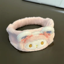 1pc Sanrio Melody Pink Rabbit Ear Headband, Cute Plush Hair Hoop For Washing Face, Cartoon Embroidered Soft Adjustable Hair Band, Suitable For Bathroom, Shopping, Performance, Party
