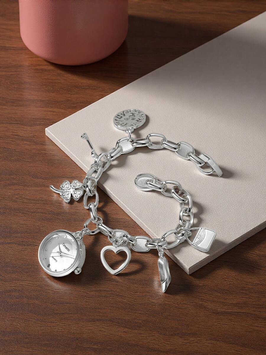 1 件女士吊坠项链式手链手表，优雅简约百搭休闲石英表，适合送礼或日常佩戴 - 銀色 - 查看 1