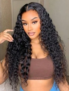 Eulisi 13x6 Transparent Lace Front Wig, Human Hair Water Wave Lace Front Wig, Pre-Plucked, 180% Density, Wet Wave Human Hair Wig, With Baby Hair, Natural Color - SNatural - View 19