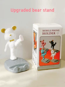 1 个可爱手机支架，卡通熊形手机支架，兼容手机和平板电脑，适用于办公桌面、床边、客厅、书房、卧室、礼品、学校用品、返校 - 粉紅色踢腿熊 - 查看 9