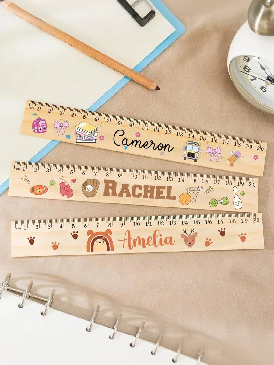 1 pieza Regla de medición de madera con nombre personalizado, borde de 20 cm, herramienta de oficina y estudio para dibujar y medir, herramienta de dibujo personalizada para compañeros de clase