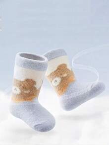 3 Pairs Baby Cotton Socks, Blue Bear Design, Thick & Warm, Autumn/Winter - Multicolor - View 6