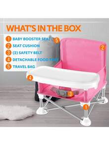 Asiento elevador para bebés, Silla De Comedor Para Bebe Desmontable con Ajuste, asiento elevador plegable portátil con bandeja extraíble y bolsa de viaje para comer, acampar y viajar - Rosa - Ver 7