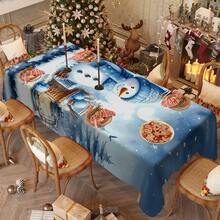 1/20pcs Christmas Tablecloth - Blue Themed Snowman Pattern Tablecloth, Durable Polyester Material Tablecloth - Indoor And Outdoor Holiday Party Decorations - Perfect For Rustic, Modern Or Traditional Tables - Easy To Clean Christmas Decorative Gift, Machine Made