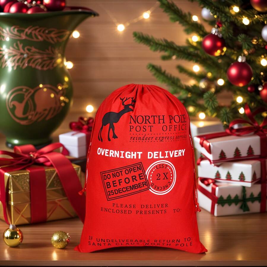 1pc Large Christmas Santa Sack, Canvas Drawstring Gift Bag For Christmas Packaging, Holiday Storage, Party Supplies, Gift Wrapping For Friends, Reusable Xmas Pouch To Place Presents Under The Christmas Tree, Winter Home Decoration - Multicolor - View 1