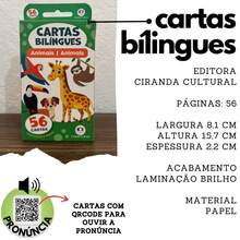 Flash Cards Animais Ciranda Cultural Bilíngue 56 Cartas Infantil Curso Escola Ensino English Educativo QR Code - Multicolorido - Visão 2
