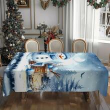 1/20pcs Christmas Tablecloth - Blue Themed Snowman Pattern Tablecloth, Durable Polyester Material Tablecloth - Indoor And Outdoor Holiday Party Decorations - Perfect For Rustic, Modern Or Traditional Tables - Easy To Clean Christmas Decorative Gift, Machine Made