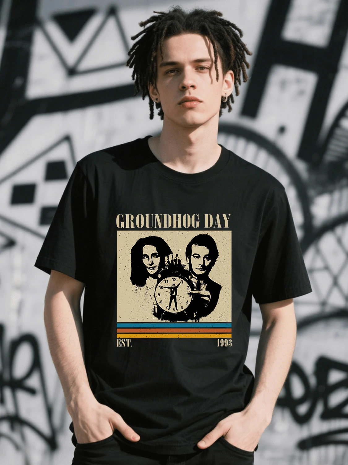 Vintage Groundhog Day Graphic,Unisex Short Sleeve GIFT For Fans Graphic Print Design Casual Men's T-Shirt Tee Shirt  For Men - Black - View 1
