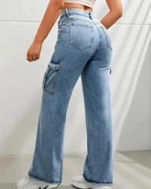 Women's Wide Leg Cargo Pants: Uncomplicated Style With Comfort And Practicality - 藍色 - 查看 2