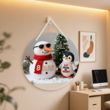 ​​Custom Christmas Aluminum Round Sign Waterproof Weather-Resistant Metal Wall Art For Home, Bar, Cafe Holiday Decor (Predrilled Holes)​