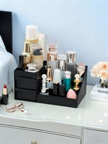 1pc Large Capacity Makeup Organizer With Drawers - Ideal For Vanity, Bathroom Countertop & Desk - Elegant Storage For Brushes, Eyeshadow, Lotions, Lipsticks & Nail Polish