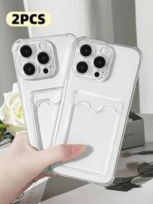 2 件透明卡片保护套适用于 Galaxy Mi Redmi Honor Oppo Vivo，超薄保护软 TPU 减震钱包式保护套带卡夹防水防摔防刮