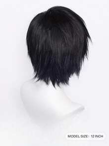 12 英寸黑色多色动漫假发带刘海 - 耐热，短直发款式，适合万圣节角色扮演和日常佩戴 - 彩色 - 查看 4