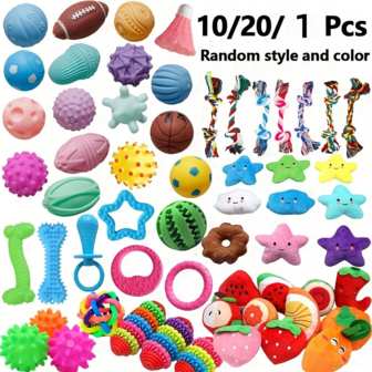 10pcs Pet Chew Toys, Dog Balls Chew Toys, Plush Sound Effect Toys, Puppy Biting Toys, Realistic Plush Toys, Snack Dispensers, Dental Cleaning, Unique Shape Pet Toys, Relaxation & Interactive Fun Toys, Suitable For Small, Medium & Large Dogs Indoor/Outdoor Play, Easy Storage, Random Style & Color