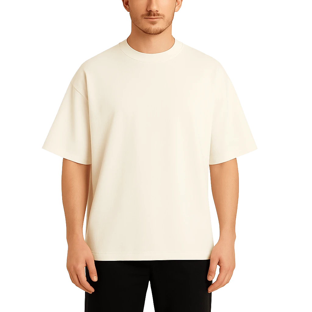 Men's Heavyweight 100% Cotton Oversized Drop Shoulder Fashion Tees (Size- S To 3XL) - Ivory - View 1