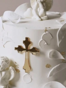 2 件基督教十字架形亚克力蛋糕装饰，上帝保佑蛋糕插旗，派对烘焙用品， - 金色 - 查看 1