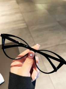 1pc/2pcs New Retro Fashion Lightweight Cat Eye Eyeglass Frames, Daily Casual Plain Glass Black Frame, Vintage Style  Plain    Casual    None - 黑色 - 查看 2