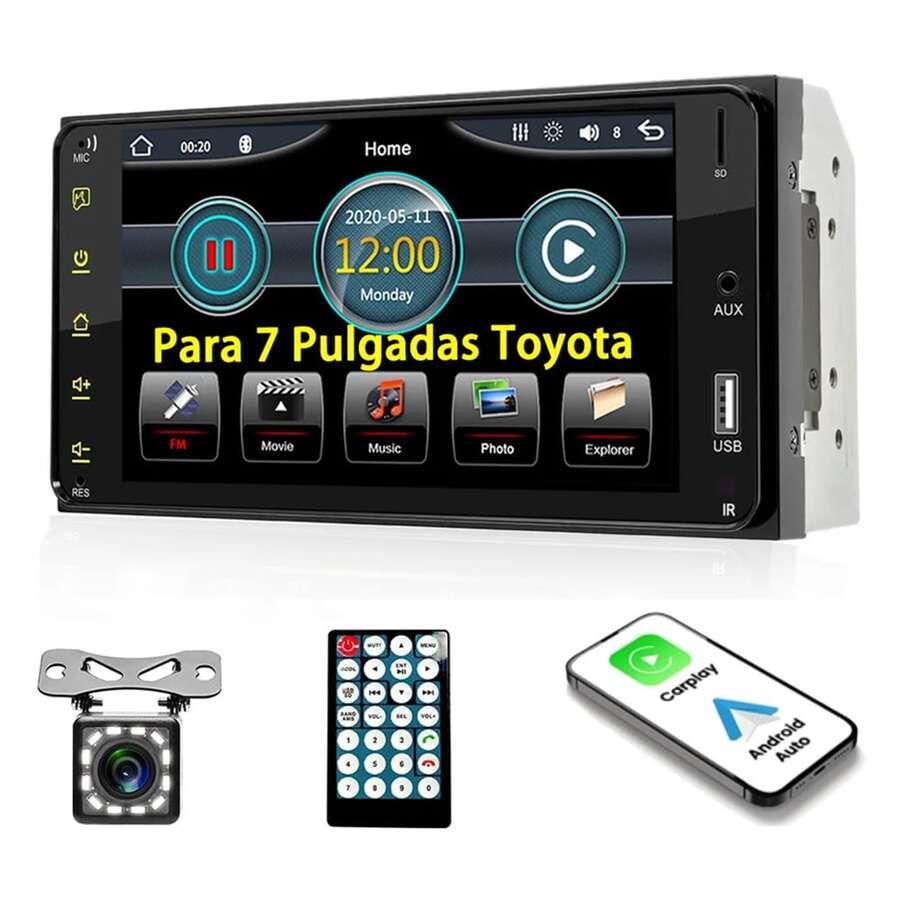 Auto Estéreo 2 Din Para Toyo ta 7 Pulgadas Pantalla Carplay Mirrorlink Bluetooth Cámara Fm - Negro - Ver 1