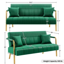 1pc Velvet Upholstered Sofa Couch, Chic Sofa With Mid-Height Backrest, Elegant Loveseat With Gold-Tone Metal Legs For Bedroom, Studio, Office - 綠色 - 查看 8