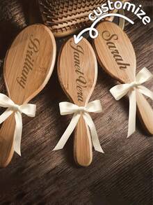 1pc Personalized Bamboo Hair Brush, Engraved Name, Anti-Static Hair Brush, Portable Hair Accessory, Wedding/Anniversary/Birthday Gift, Bridesmaid Gift, Unique Holiday/Party Souvenir, Multi-Functional, Decorative, Lettered Casual, Soft, Unique, Customized, Personalized, Ideal Gift For Her, Girlfriend, Wife, Boyfriend, Friend - Multicolor - View 2