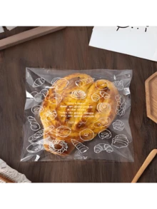 Super Value 100 Pieces Restaurant Self-Bag - Multi-Functional Food Storage, Suitable For Baked Goods And Fruits - Essential For Home Kitchen Organization (5.91x7.09 Inches) - Trong suốt với họa tiết bánh mì - Xem 2