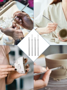 4pcs/Set Feather Wire Texture & Pro Needle Pottery Clay Tools Set Ceramics Sculpting Modeling Tool Pottery Texture Brush Tools