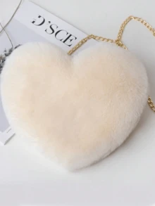 毛绒心形零钱包，柔软肩包配金属链条，可爱别致，是送给女孩的绝佳礼物，也是秋季必备钱包，完美的情人节礼物，可与情人节连衣裙完美搭配。 - 白色 - 查看 6