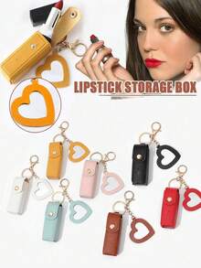 Mini Lippenstift Etui mit Spiegel, Lippenstift Tasche, tragbare PU-Leder Schlüsselanhänger Lippenstift Tasche, Lippenstift Aufbewahrungstasche, Lippenstift Aufbewahrungstasche, Taschenbehang Taschenanhänger Taschenkette Taschenzubehör Schlüsselanhänger Anhänger Dekoration - Kosmetiktasche Kosmetika, einfarbige PU-Leder Lippenstift Halter Tasche, tolles Geschenk für Frauen, Mädchen und Freundinnen.