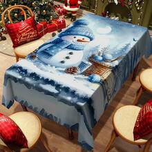 1/20pcs Christmas Tablecloth - Blue Themed Snowman Pattern Tablecloth, Durable Polyester Material Tablecloth - Indoor And Outdoor Holiday Party Decorations - Perfect For Rustic, Modern Or Traditional Tables - Easy To Clean Christmas Decorative Gift, Machine Made