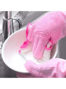 1-Pair Heavy-Duty Silicone Gloves - Waterproof, Heat-Resistant Up To 446°F, Non-Slip Grip - Dishwasher , & Powder-Free - For Kitchen, Bathroom, Car Cleaning, Pet Bathing, Household Chores - Household Cleaning Gloves, Kitchen Cleaning, Flexible Design, Highquality Material, Home Cleaners