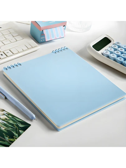 2 Pcs Blue Wooden Flip Top Binder Notebook With 360° Rotation - No Bleed-Through Paper For Perfect Double-Sided Writing, Ideal For School & Office Notes