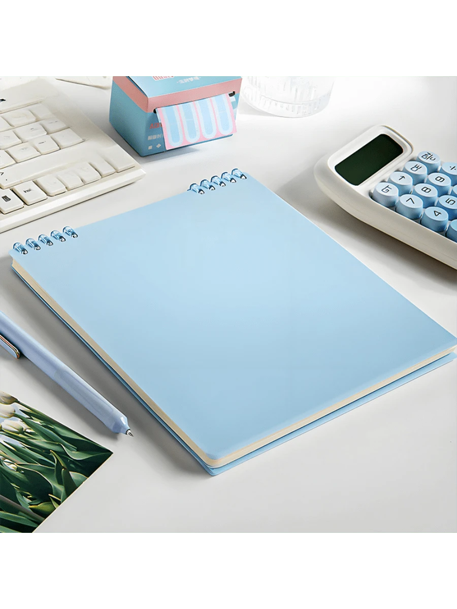 2 Pcs Blue Wooden Flip Top Binder Notebook With 360° Rotation - No Bleed-Through Paper For Perfect Double-Sided Writing, Ideal For School & Office Notes - Màu xanh lam - Xem 1