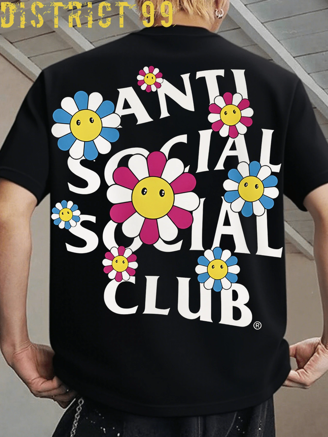 Anti Social Club Graphic Cropped T-Shirt For Boys And Girls Men, Women All Ages Family T-Shirt SLetter New Streetwear Clothing Harajuku T-Shirt Cotton Half Sleeve Tee, Y2K Style Casual Cotton Classic Crewneck Design Tee - 黑色 - 查看 1