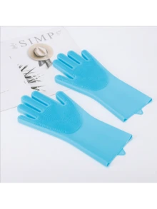 1-Pair Heavy-Duty Silicone Gloves - Waterproof, Heat-Resistant Up To 446°F, Non-Slip Grip - Dishwasher , & Powder-Free - For Kitchen, Bathroom, Car Cleaning, Pet Bathing, Household Chores - Household Cleaning Gloves, Kitchen Cleaning, Flexible Design, Highquality Material, Home Cleaners - 藍色 - 查看 3